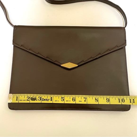 VTG Salvatore Ferragamo Leather Covertible Envelope Bag Purse Brown w Box - Picture 11 of 13